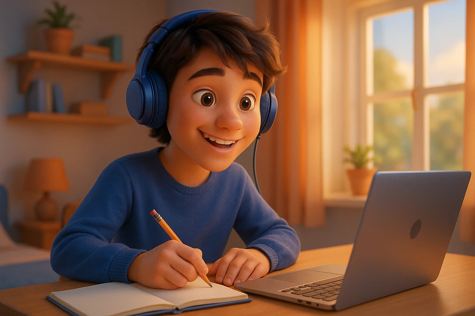 Bir öğrenci evden online ders alıyor